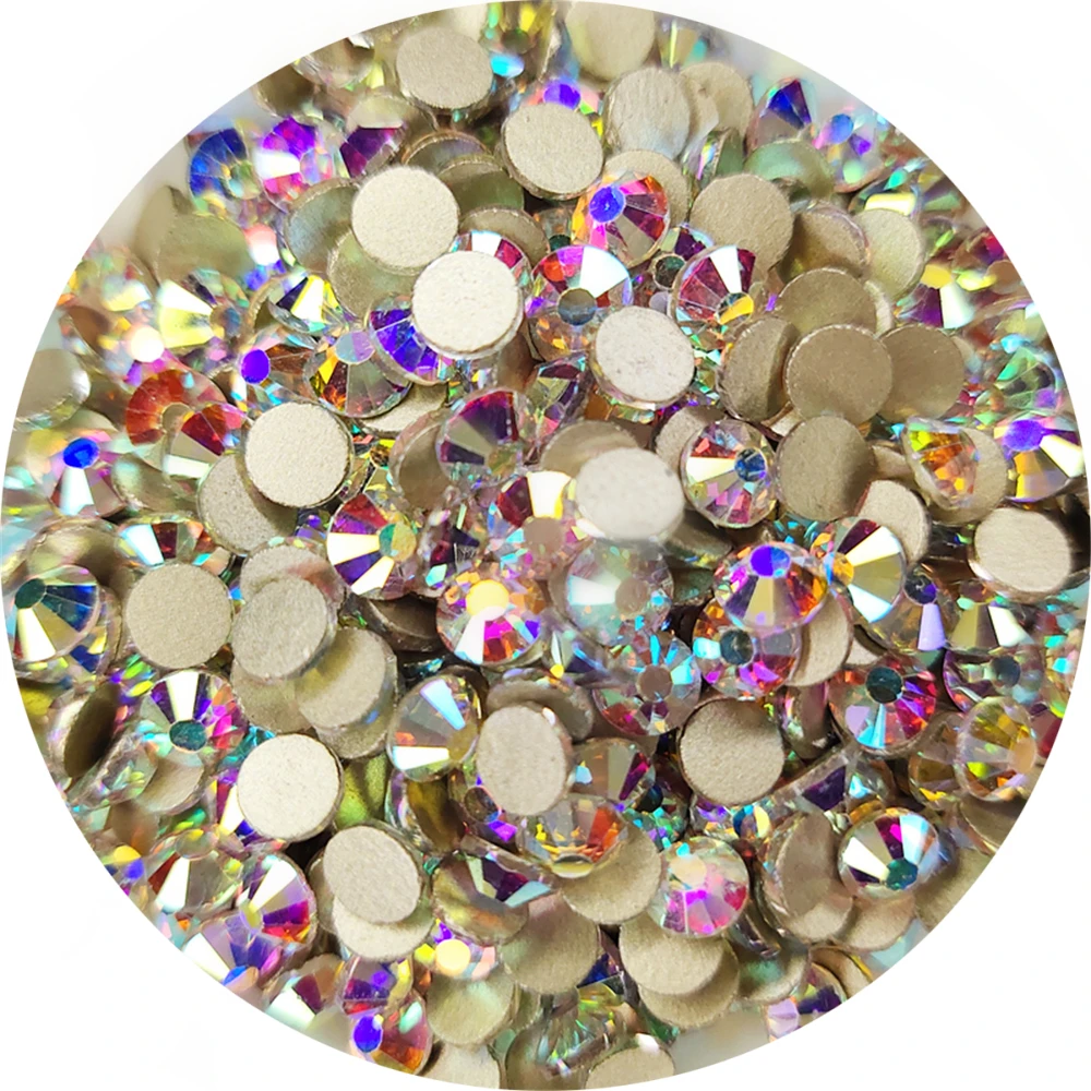

Super Glitter Crystal AB Glue On Rhinestones Gold Flat back Non Hot Fix Rhinestones Strass Fabric Garment Nail Art Decorations
