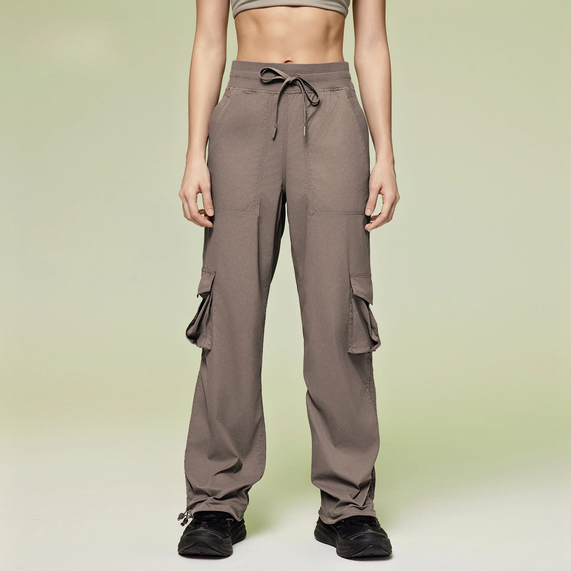 2025 lightweight women's work pants straight-leg tying feet multi-pocket quick-drying fitness casual jogging yoga sports pants