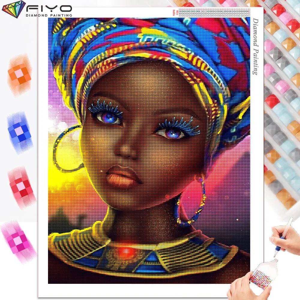 Diamond Painting Portrait Sale Girl Portrait Full Diamond Mosaic Kit African Women Picture Of Rhinestones Home Decor Wall Art