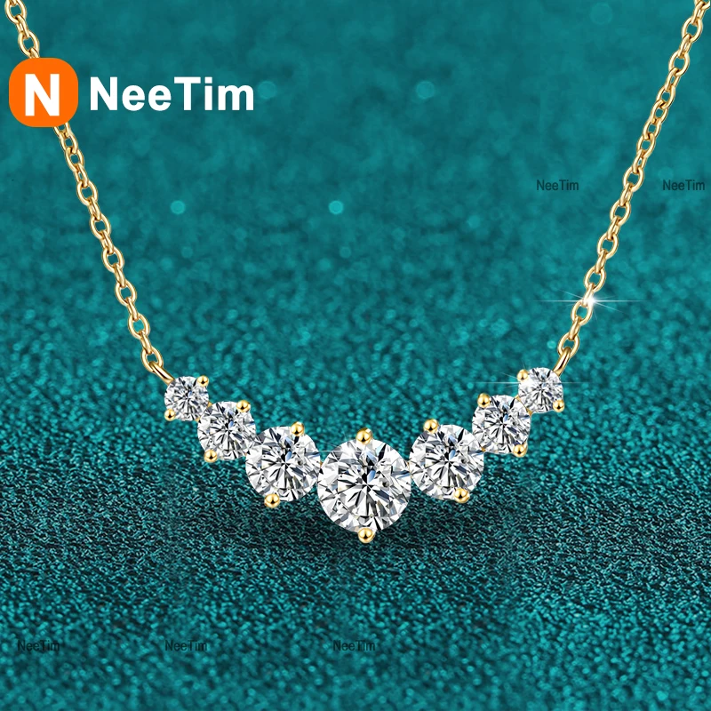 

NeeTim Full D VVS1 Moissanite Necklaces for Women 925 Sterling Silver with Gold Plated Charms Female Pendant Woman's Necklace