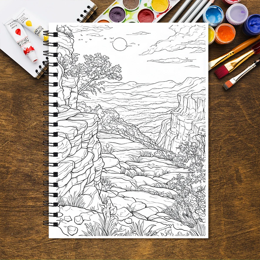 Stunning Landscapes Adult Coloring Book - 8.3 x 11.2 Inch 32 Page Coloring Book - Helps Reduce Stress and Ease Emotions