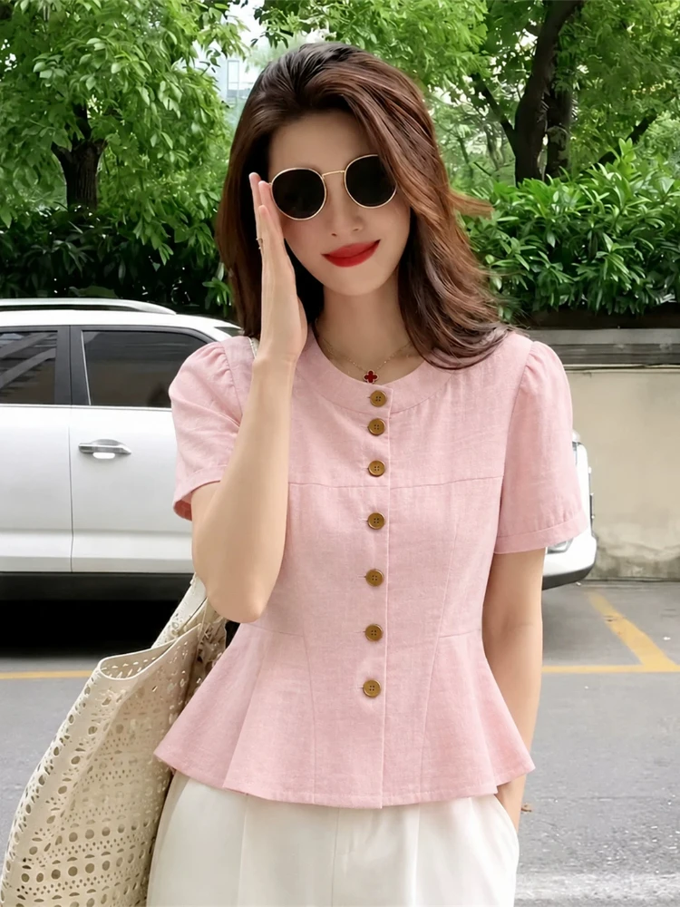 

Sweet And Gentle Short Sleeve Shirt Women's Summer New Single Button Design Anti-Aging Versatile Slimming Top Korean Style