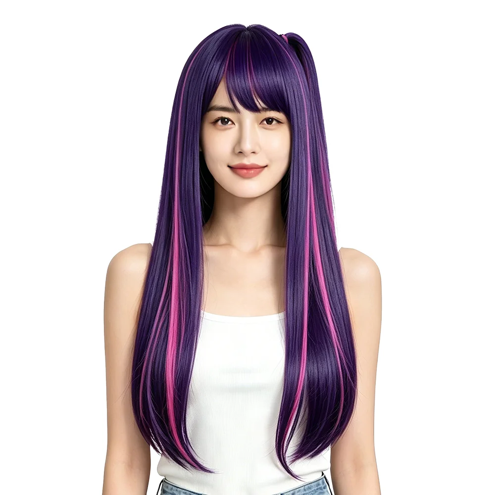 

Hoshino Ai Cosplay Wig Purple Pink Gradient Pre-styled No Need Trim Detachable Ponytail Heat Resistant Synthetic Wig For Women