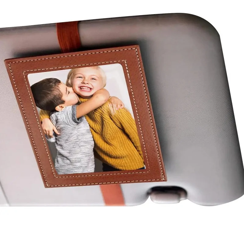 AS94-Montura de fotos para visera de coche, visera de cuero PU para coche, decoración de marco de fotos, accesorios interiores de automóvil para el día del padre