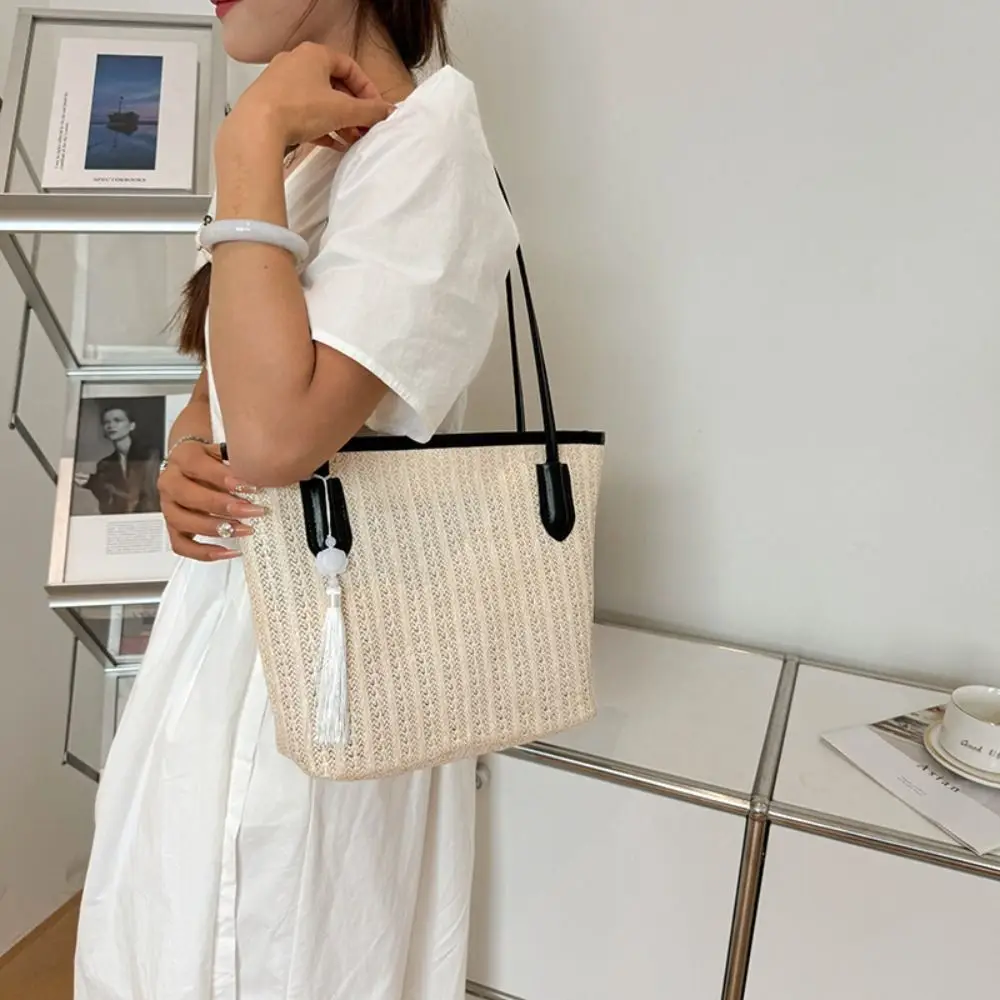 

Casual Large Capacity Weave Tote Bag Fashion Shopping Bag Bohemian Shoulder Bag Handbag Simple Summer Beach Straw Handbag Women