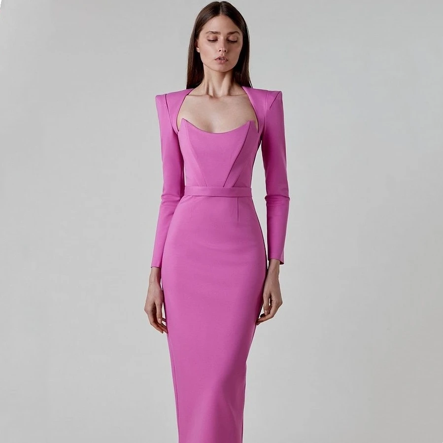 

New Autumn And Winter Arrivals High Quality Women Long Sleeve Midi-Length Commuting Babdage Bodycon Dress Evening Party Dress