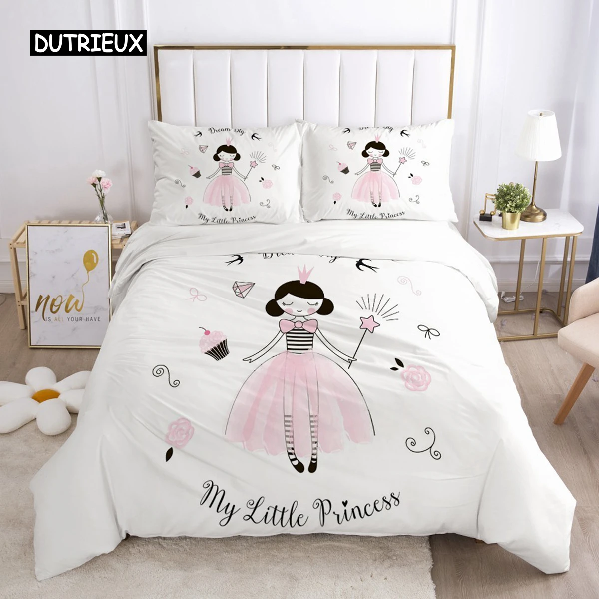 

Cartoon Duvet Cover Set King Size Cute Magic Girl My Little Princess Pattern Bedding Set for Girl Kid Polyester Pink Quilt Cover