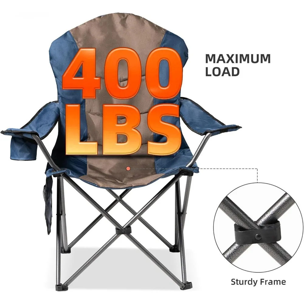 Confezione da 2 sedie da campeggio pieghevoli per adulti - Sedie da giardino portatili imbottite con schienale alto, capacità 400 libbre, braccioli regolabili -