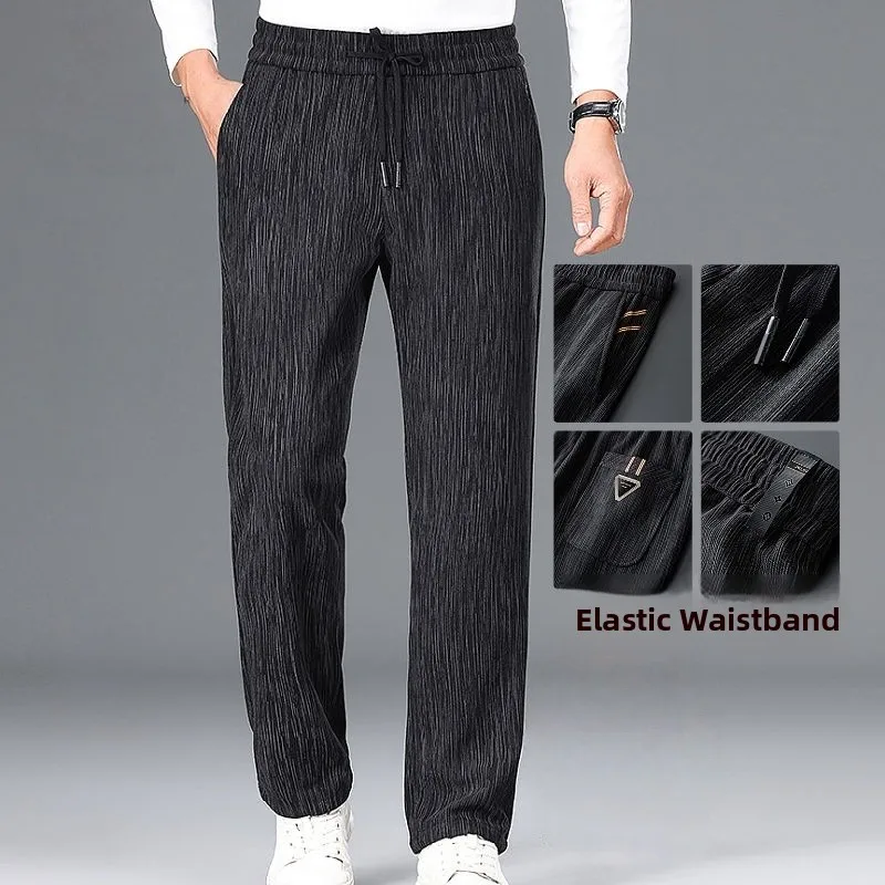 

Мужские свободные теплые спортивные брюки на подкладке Fce, осень-зима, новинка 2025, одежда для папы среднего возраста с эластичной резинкой на талии