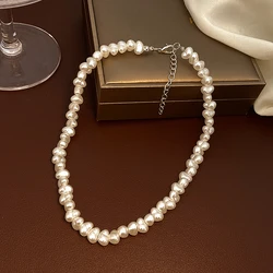 Artificial Pearl Necklace Women Vintage Dainty Choker Handmade Short Tiny Chain Fashion Choker Pendant Elegant Metal Collar