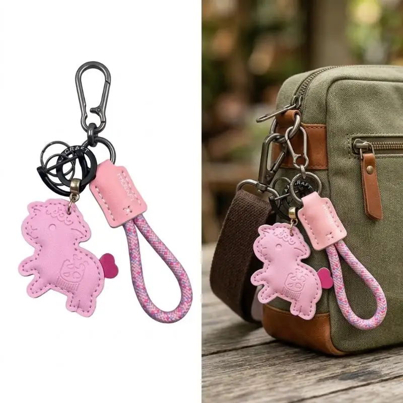 Hot Sale Cute PU Leather Sheep Keychain With Braided Wrist Strap Metal Clasp For Backpack Decor Key Storage