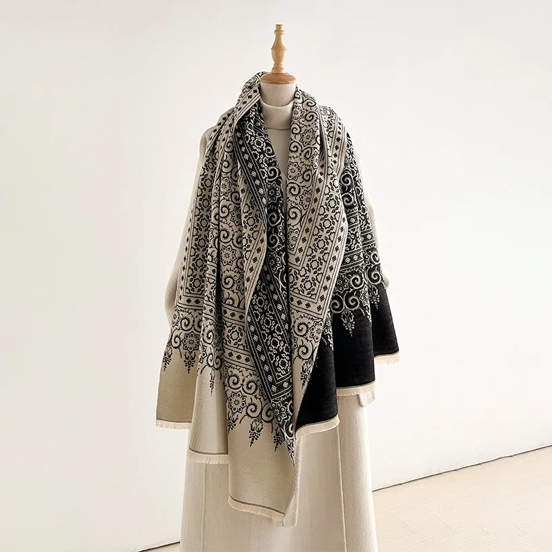Scarf Women Paisley Pattern Reversible Shawl Wrap Jacquard Woven Neck Warmer Outer Wear Cape For Autumn Winter Spring