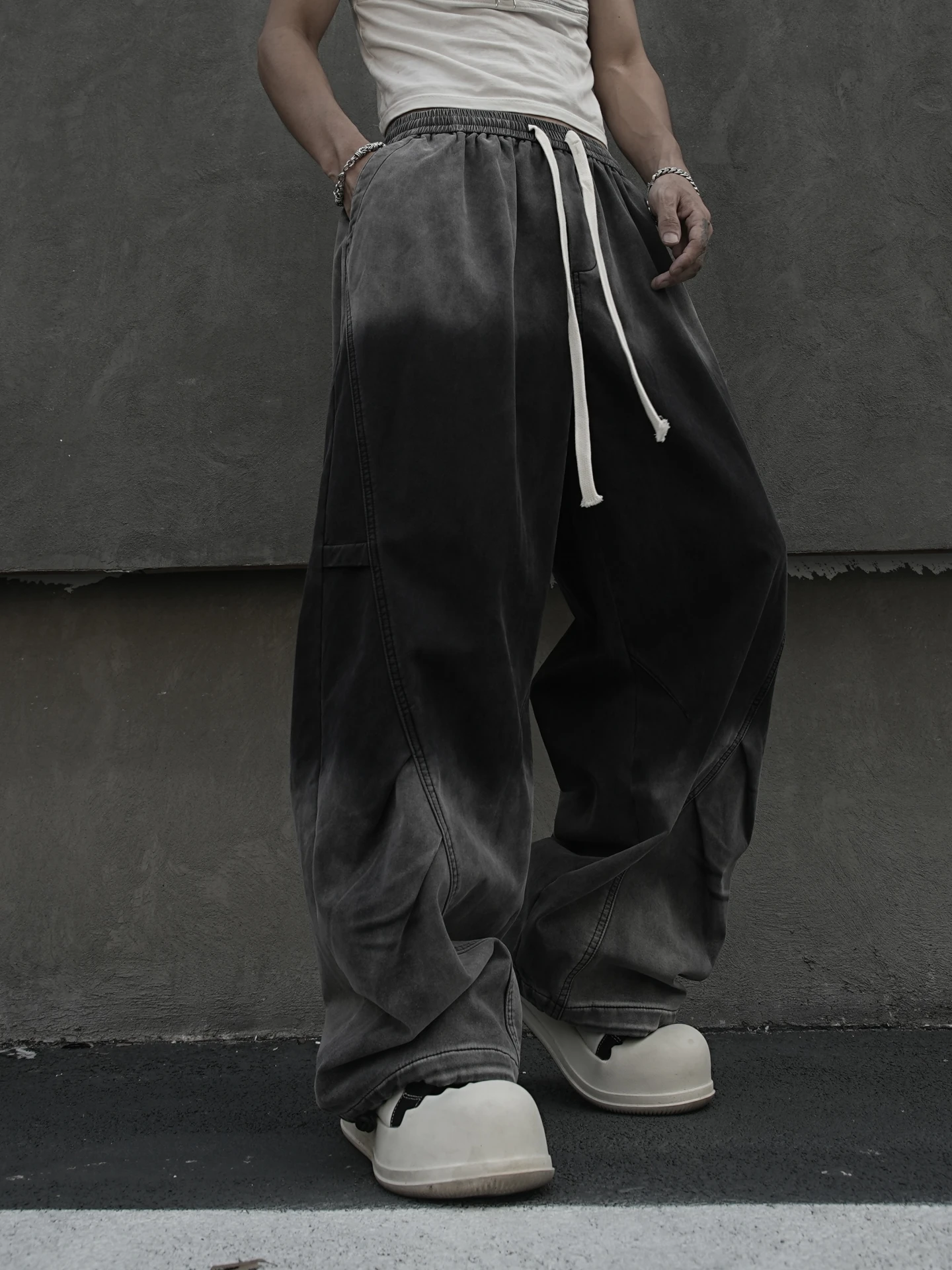 Winter Fleece-Lined American plus Size Gradient Retro Overalls Loose Wide Leg Hip Hop High Street Casual Pants