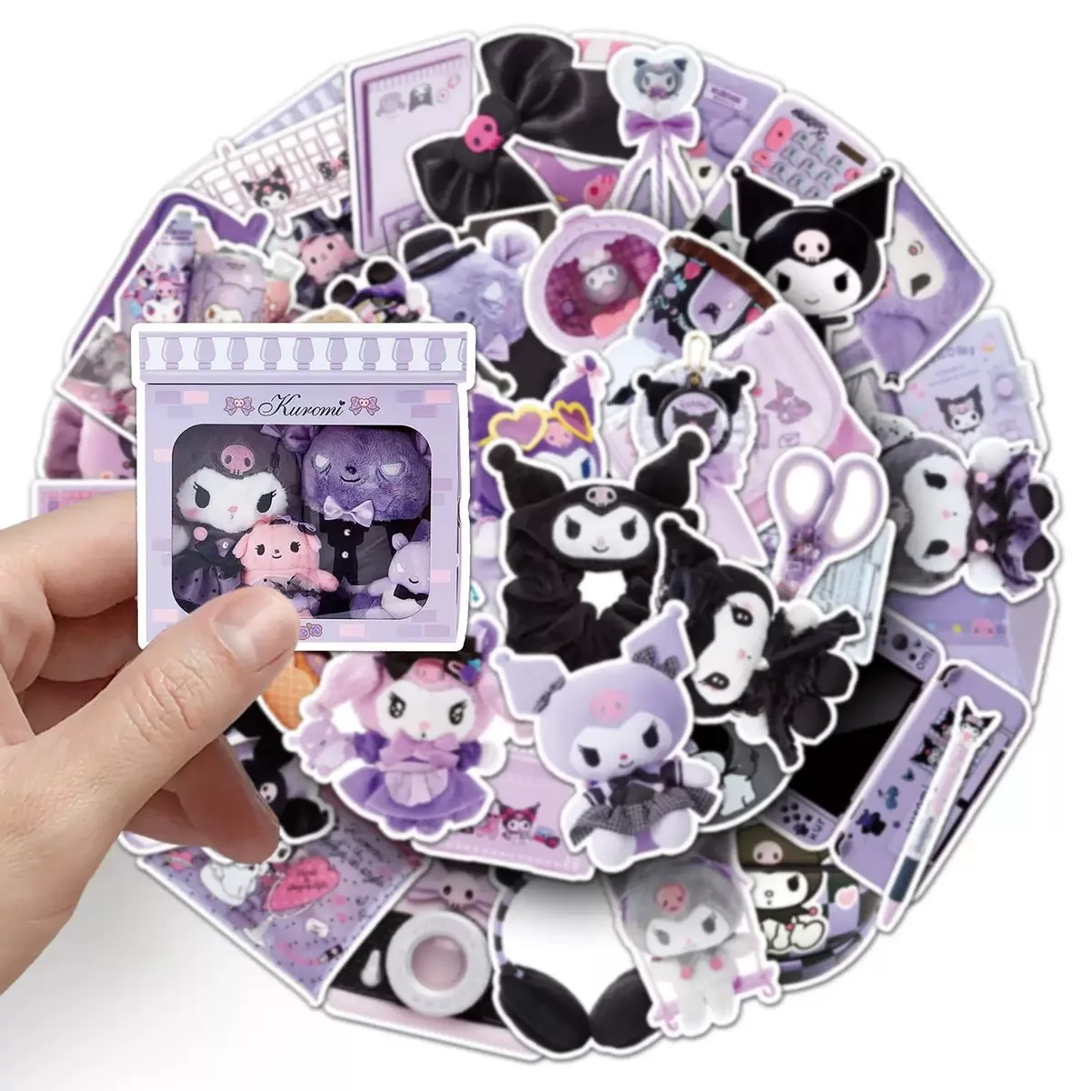 10/50 Uds. Pegatinas moradas Sanrio Kuromi, calcomanías de grafiti estéticas bonitas, juguete para regalo para niños, bricolaje, teléfono, guitarra, cuaderno, nevera, monopatín