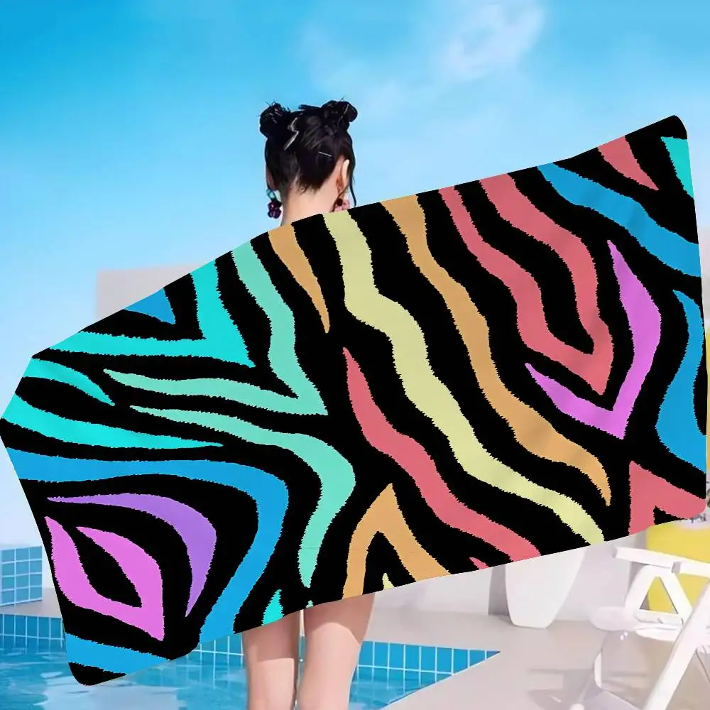 Black White Print Zebra Microfiber Printed Beach Towel Mountain Climbing Yoga Beach Swimming Running Absorbent Soft Towel