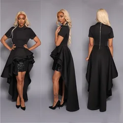 Plus size Women's Evening Dress Irregular Ruffle Short Sleeves Skirt Solid Color Zipper Sexy Temperament Party Dresses