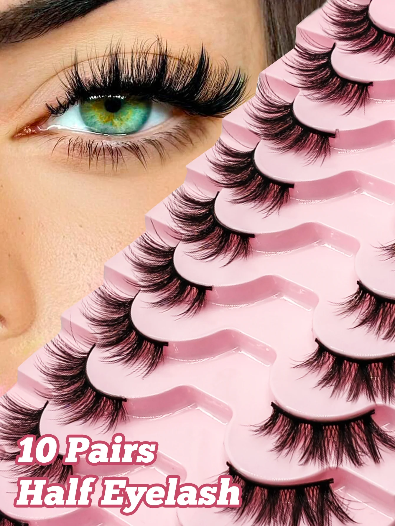 10 Pairs Cat Eye Eyelashes Crossed Half Eye Lash 9-15mm False Eyelashes Fluffy Lashes Winged End Eye Elongated Lashes Foxy Lash