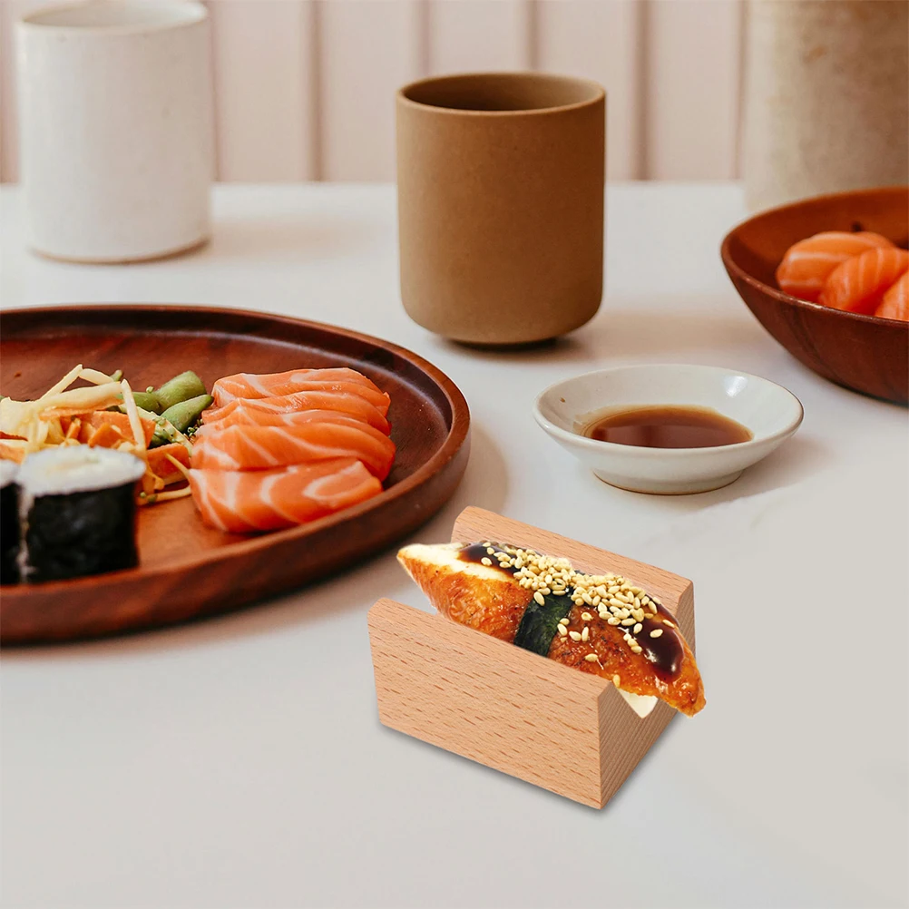 

2Pcs Sushi Tray Rack Tortilla Stand Japanese Plate Food Holder Wooden Trays Restaurant Supplies Reusable Sushi Dish Serving