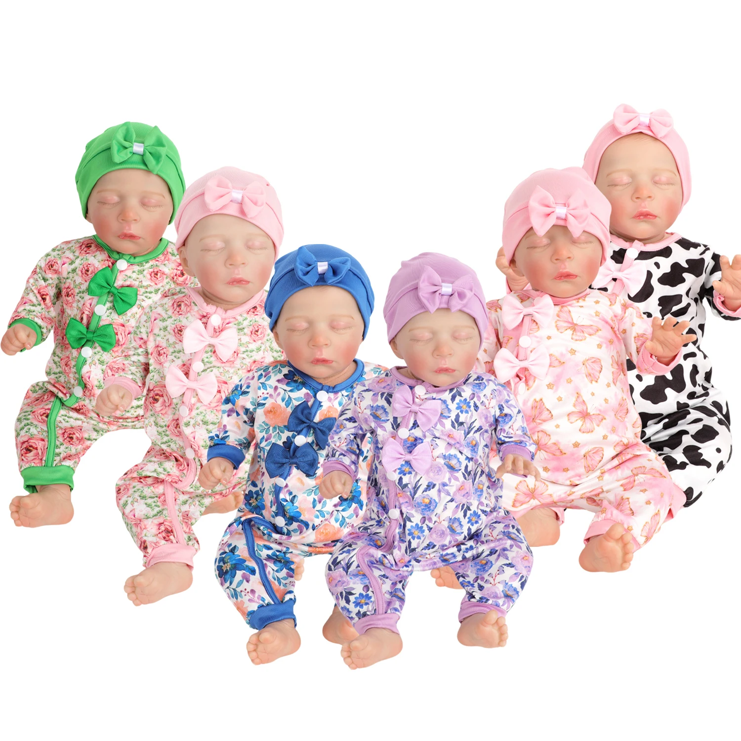 Vestiti per Bambola Reborn 43-46cm + Cappello, Completo con Fiocco Floreale, Tuta da Mucca da Latte per Bambole da 17-18 Pollici, Accessori Giocattolo