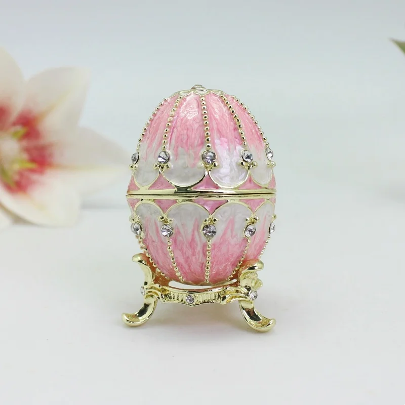 SHINNYGIFTS Enameled Fabergé Egg Jewelry Box Easter Eggs Decorative Hinged Trinket Storage Box Unique