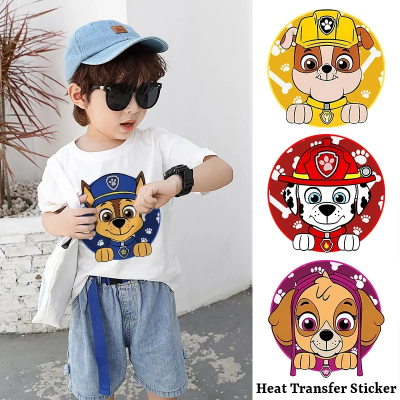 PAW Patrols Kids Cartoon Cute Heat Transfer Sticker T-shirt Decal Anime Creative Iron on Patches Fashion Clothes Appliques DIY