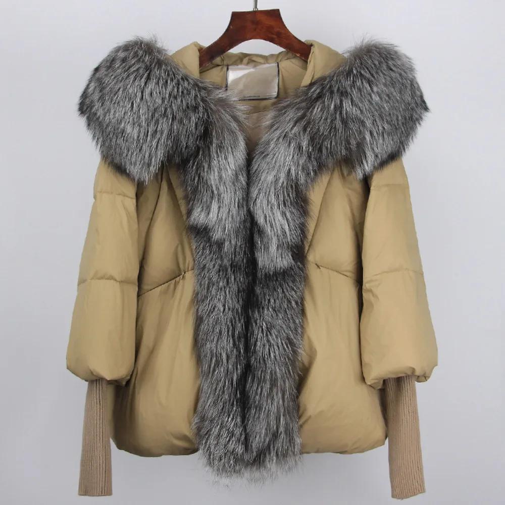 Hooded Natural Thick Winter Jacket Women Warm Loose Oversize Duck Down Coat Streetwear Outerwear Real Fox Fur Coat Woman