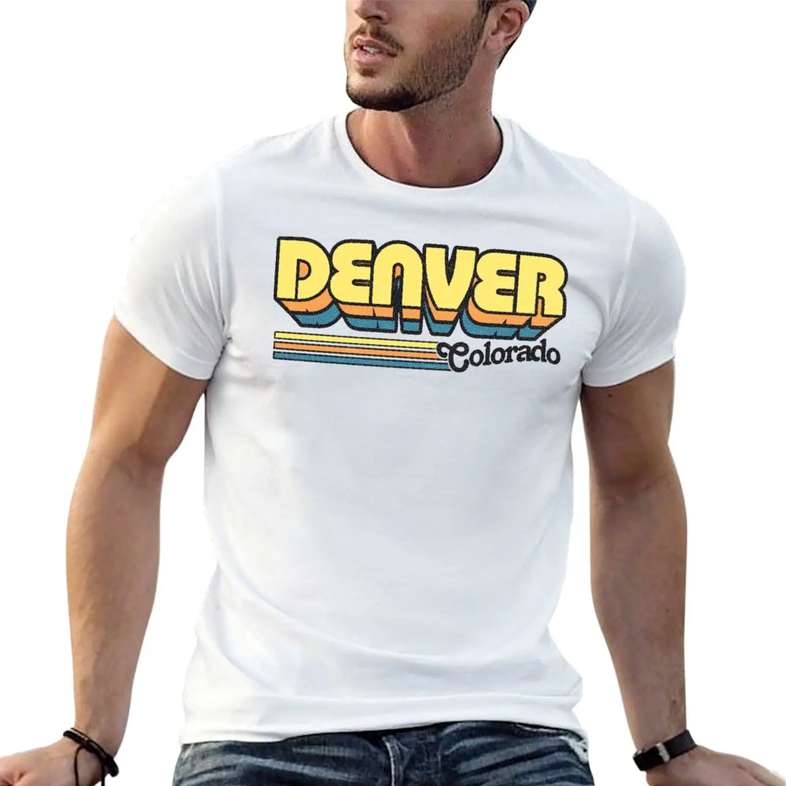 Denver CO City Stripes For Sale Crewneck T-shirt Campaign T-shirts Cute Polyester Home Eur Size