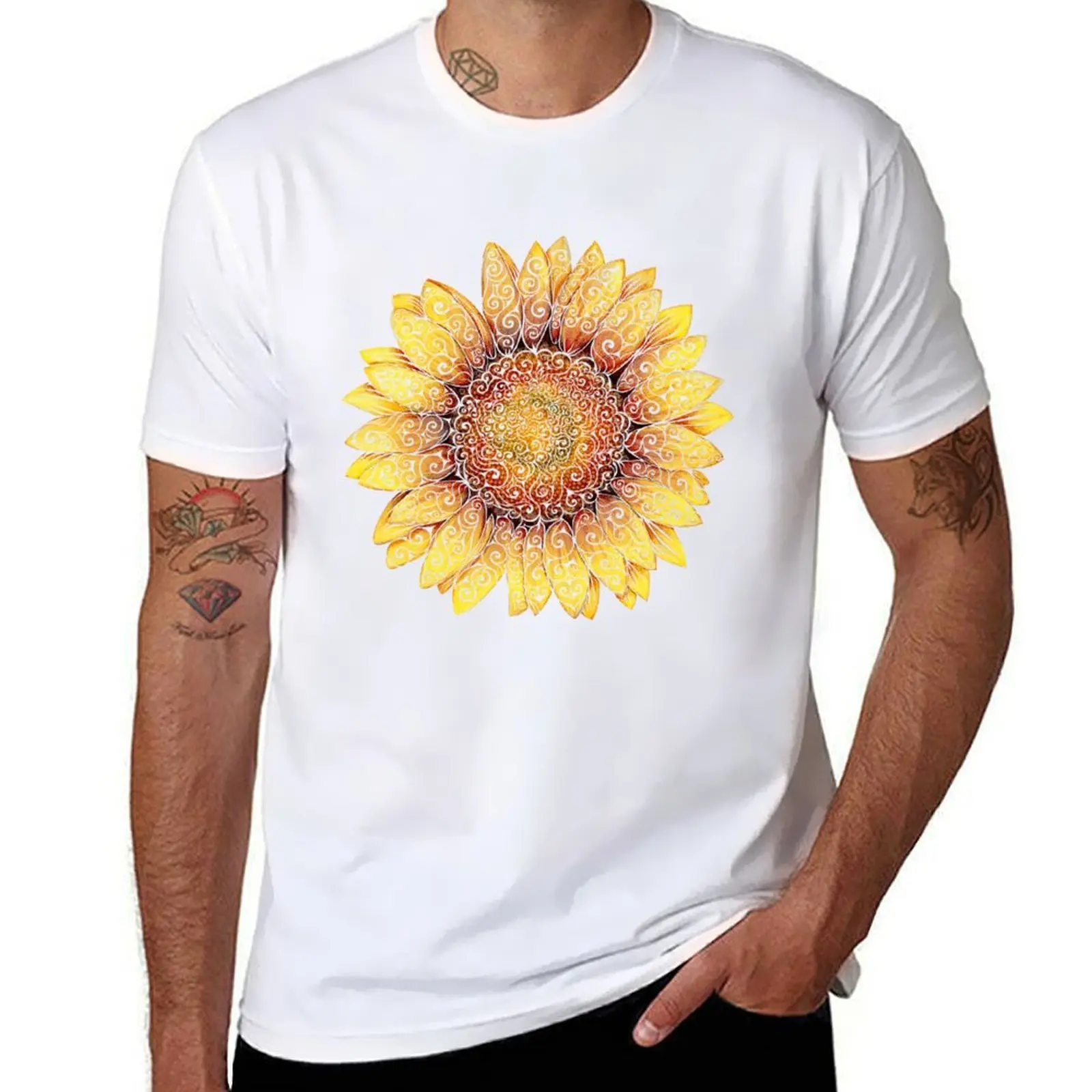 Swirly Sunflower T-Shirt man graphic t shirt t shirts with prints T-Shirt
