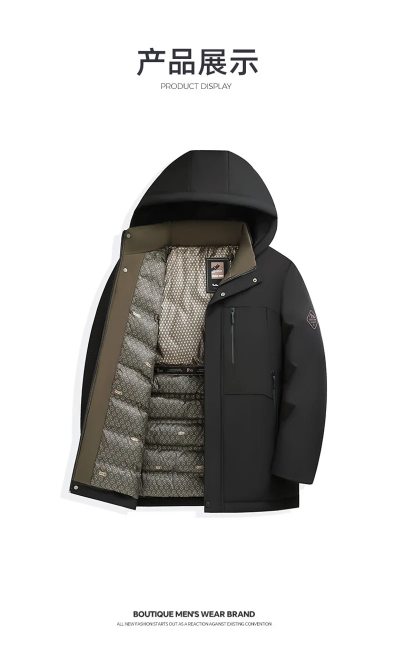 Winter Thicken Windproof Men Parkas Fashion Comfortable Warm Outerwear Solid Color Hooded Zipper Male Clothes Casual All-match