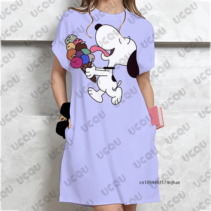 2025 جديد الكرتون سنوبي مطبوعة الصيف فساتين مثيرة للنساء تي شيرتات قصيرة الاكمام فستان حفلة موضة عادية فستان Y2K الإناث #1