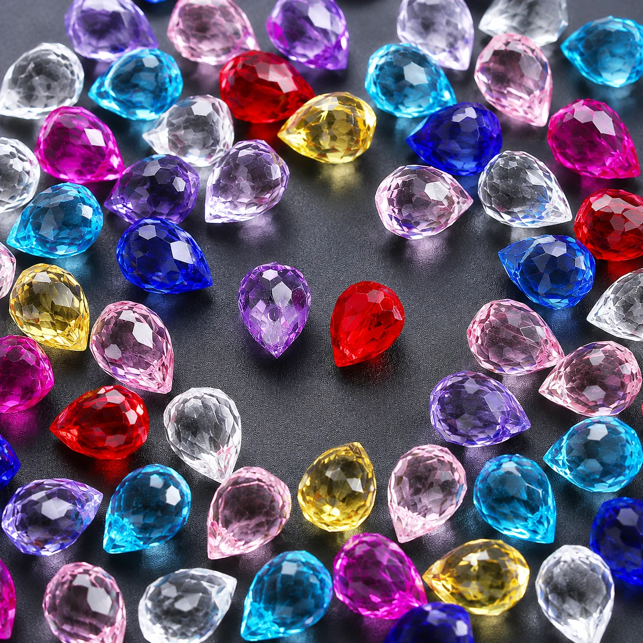 40 Stück transparente, farbenfrohe, facettierte, tropfenförmige Kristallglasperlen, Abstandsperlen für DIY-Schmuckherstellung, Halsketten, Armbänder – Detail 1