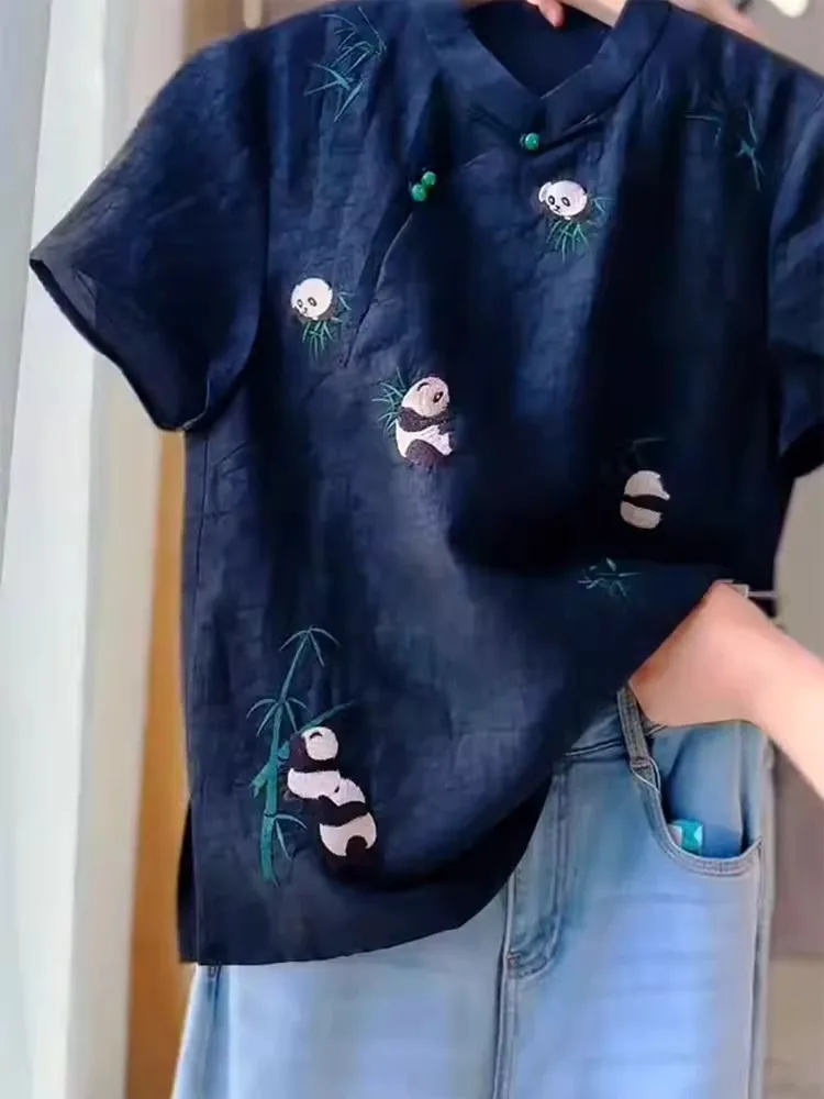 

Ele Embroidered New Chinese Sle Summer irt Women's Faion ort Sve Top Luxury Feelings Chinese Culture Design