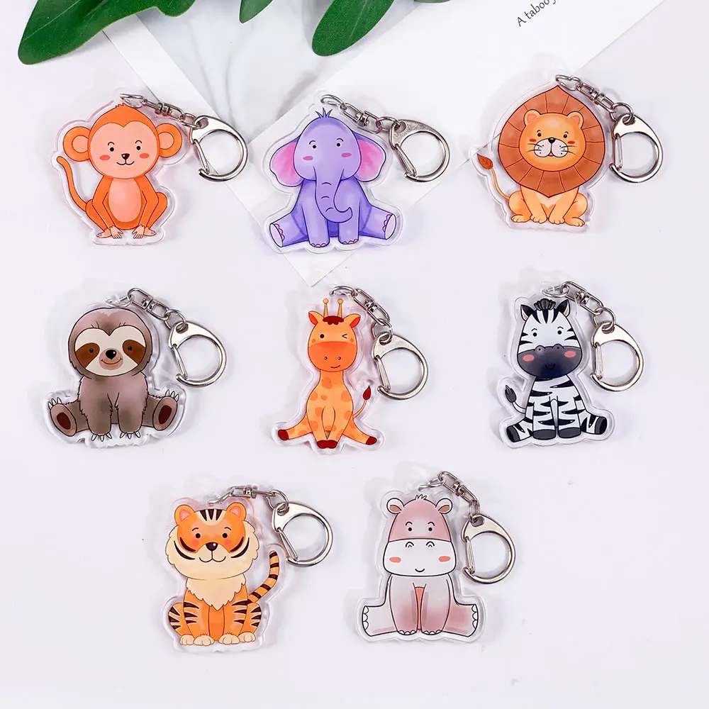 8Pcs Cartoon Animals Tiger Monkey Elephant Acrylic Keychain Accessories Bag Charm Backpack Pendant Key Ring Gifts For Friends