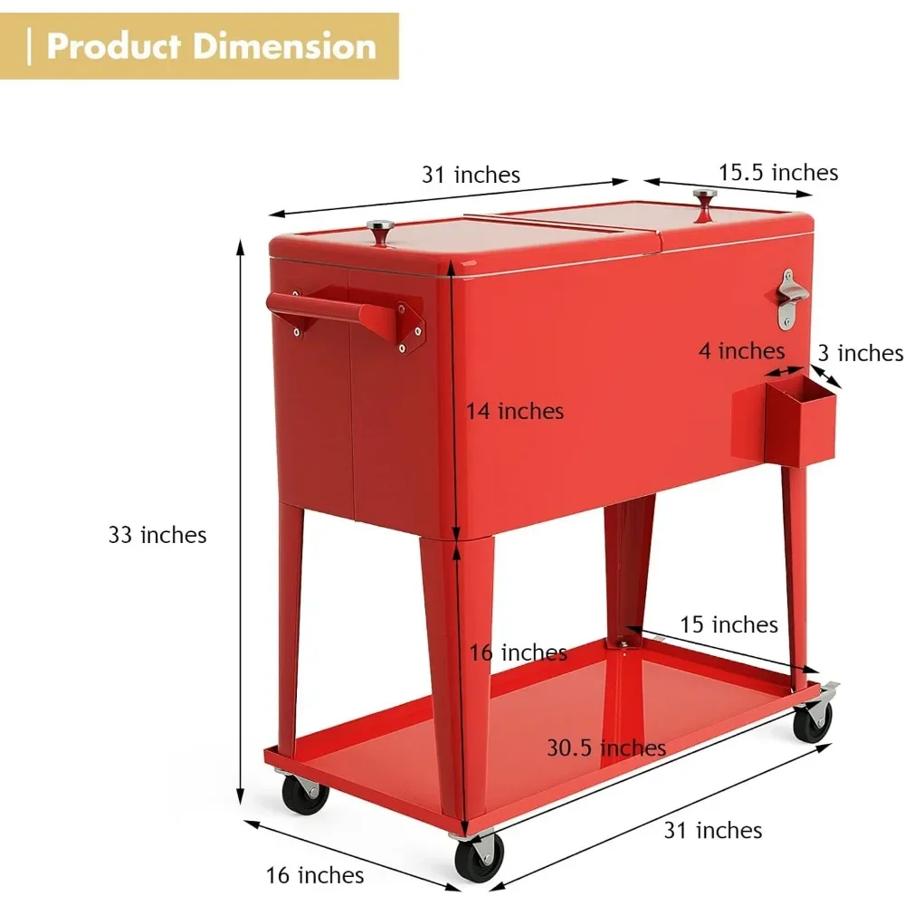 #For Patio Cooler Cart, 80qt Cooler  for Beverage with Locking Wheels, Beverage Bar Cooler Trolley Ice Chest for Party Cookouts view 2