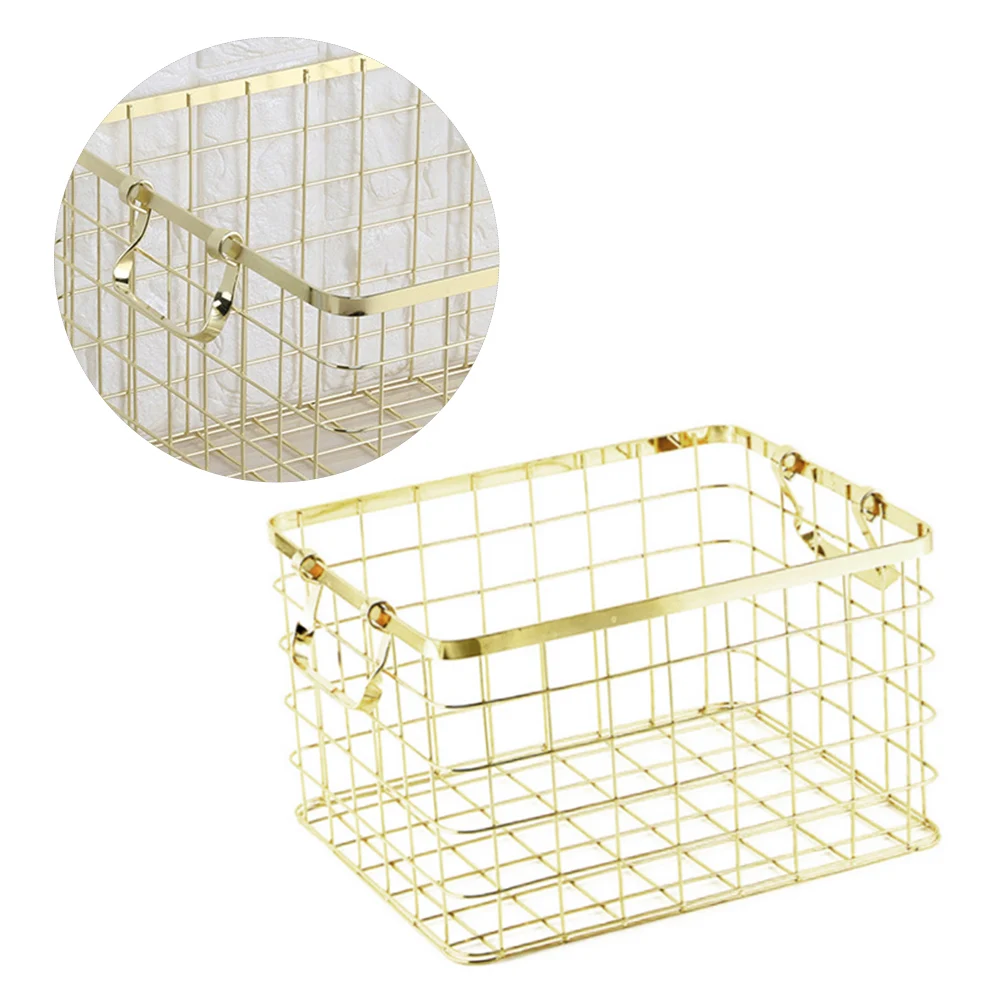 

1pc Iron Storage Basket for Towels Laundry Baskets Multi-purpose Container Foldable Household Desk Countertop Bins Container