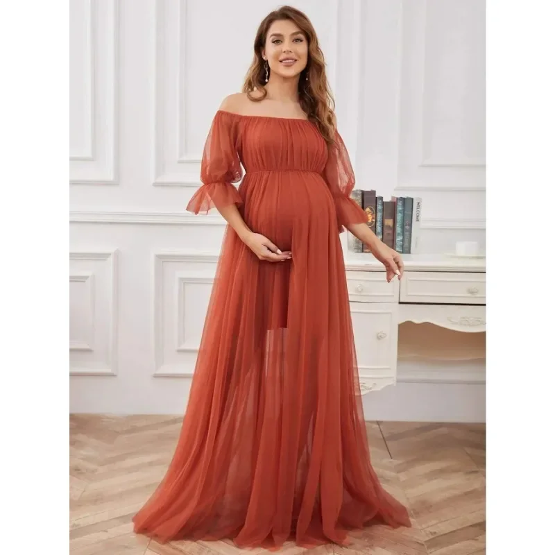 Maternity Dress For Photoshoot Pregnancy Off Shoulder Short Sleeve Tulle Gown Chffon Long Dress Photography Dress For Women