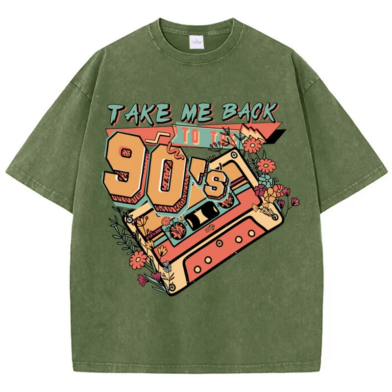 

Magnetic Tapes From The 1990S Print Women Washed T-Shirts O-Neck Soft Breathable Cotton Water Washe Tops Summer Female Clothes