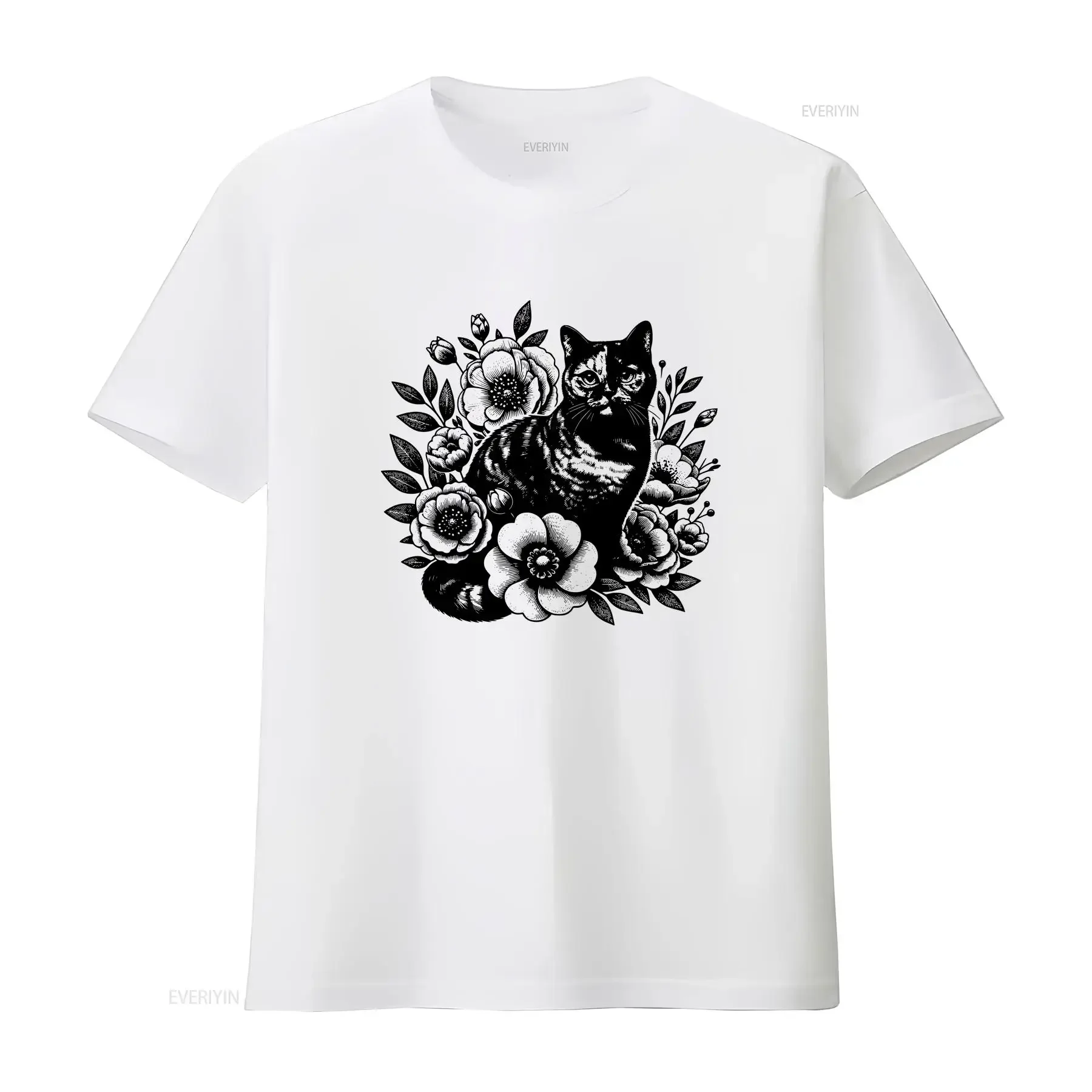 Cute Tortoiseshell Cat T Shirt Tortie Cottagecore Floral for Lovers Owner s Her vintage Washed Breathable Versatile vintage