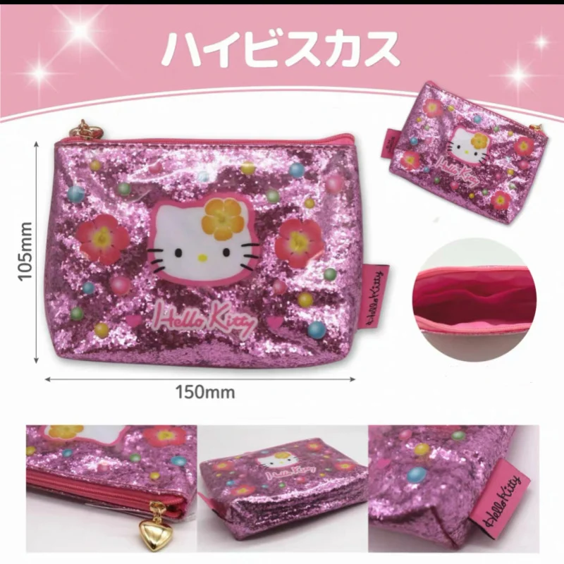 

In stock Japanese new HeIIoKitty shiny and portable card storage bag, travel change makeup bag