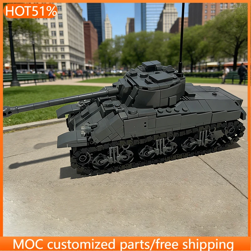 

735 PCS Military Tank Model M4A4 Sherman VC Firefly Medium MOC Customize Modular Building Block Creative DIY Assembly Toy Gift