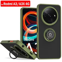Armor Holder Funda for Redmi A3 A3X 4G Case Magnetic Ring Stand Matte PC Cover for Xiaomi Redmi Note 13 14 Pro Plus 5G 14C Cover