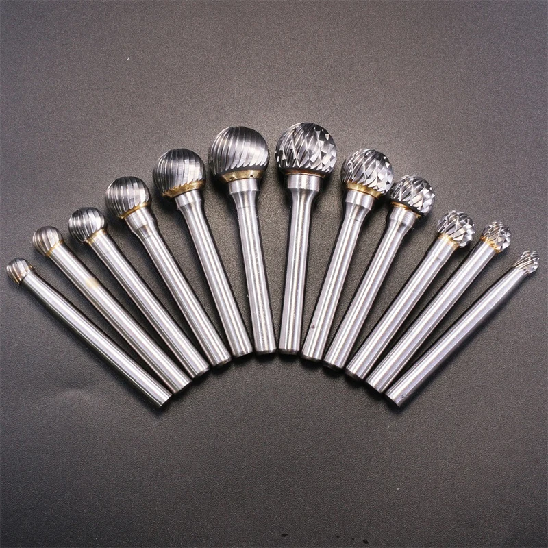 6-16MM Tungsten Steel Grinding Head Single and Double Slotted Spherical D-Type Rotary File End Mill Drilling Engraving Polishing