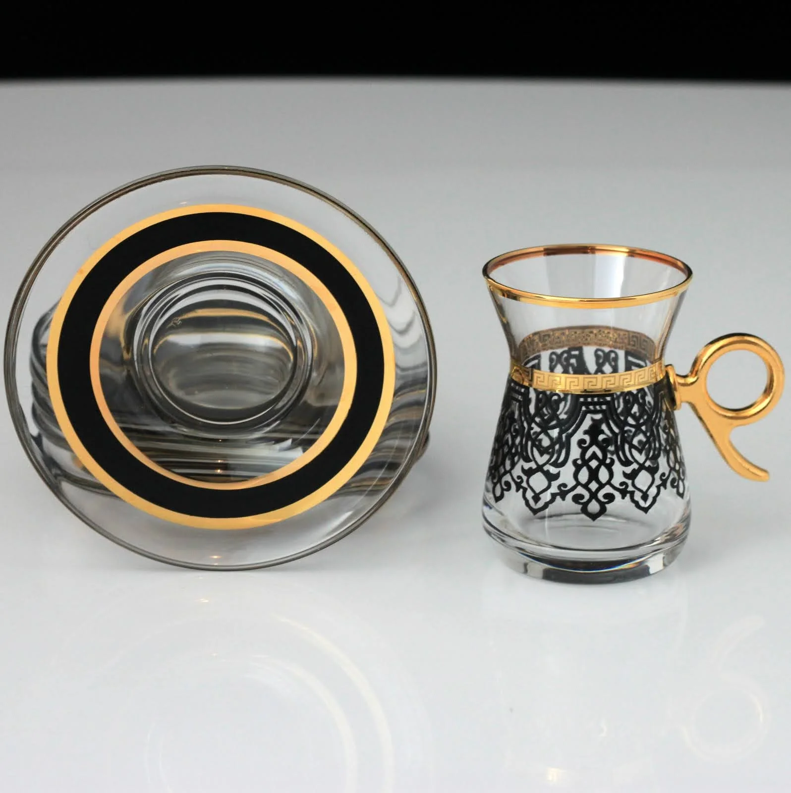 LaModaHome Turkish Arabic Tea Glasses Set of, Fancy Vintage Handmade Set for Serving, Teatime, new Home Wedding Gift Ilayda Black C