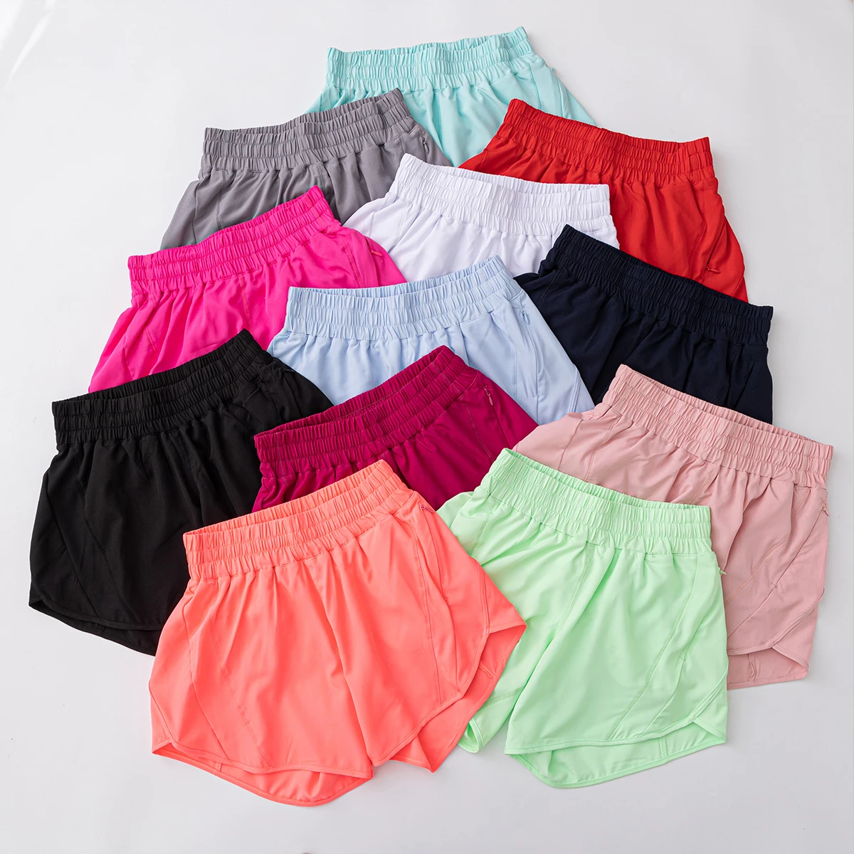 Women's Athletic High Waisted Running Yoga Shorts Pocket Sporty Gym Elastic Workout 2 in 1 Workout Gym Bike Zipper Pockets Pants