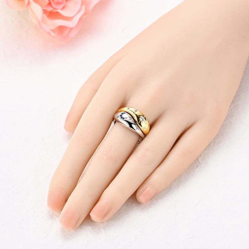 Women's 925 Sterling Silver Wave Star and Moon Open Ring