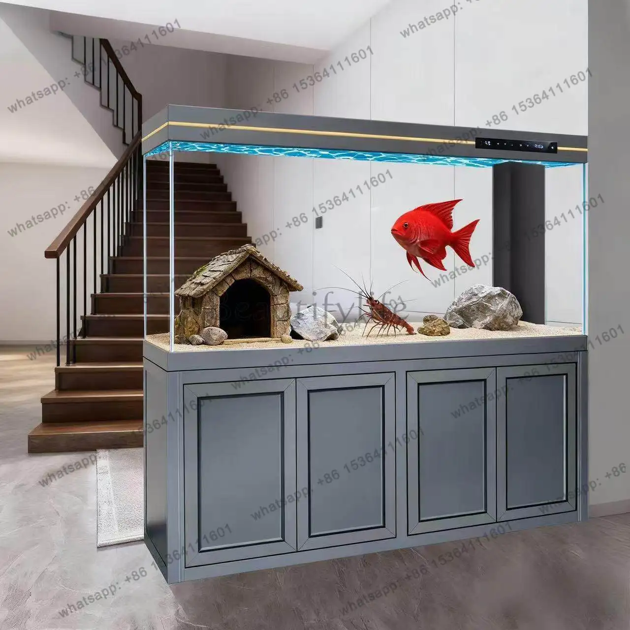Fish Tank Is A Medium and Large Floor-to-ceiling Screen Glass Ecological Tank Filtered At The Bottom of The Home Living Room