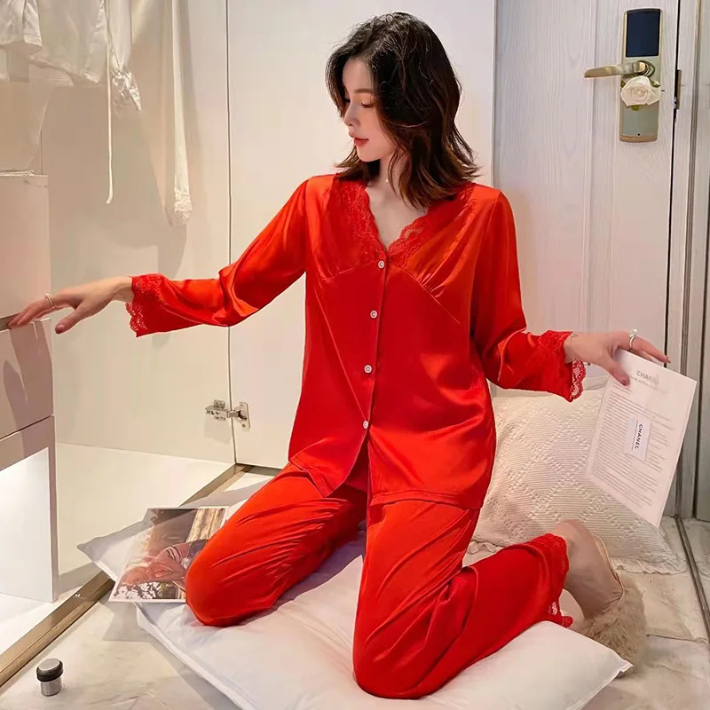 

Rayon Nightgown Sexy Female Pajamas Sets Casual Sleepwear Pyjamas Sexy Lace Trim Nightwear Spring Summer New Home Clothing