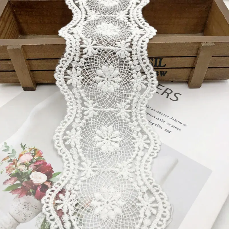 Vintage Hollowed Out White Pure Cotton Thread Water-soluble Embroidery Lace Decoration Fabric Ribbon DIY Clothing Sewing Lace