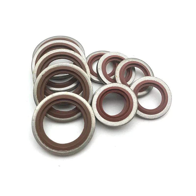 1/10pcs Bonded Washer Metal Rubber FKM Oil Drain Plug Gasket Fit M5 M6 M8 M10 M12 M14 -60 Combined Washer Sealing Ring Set