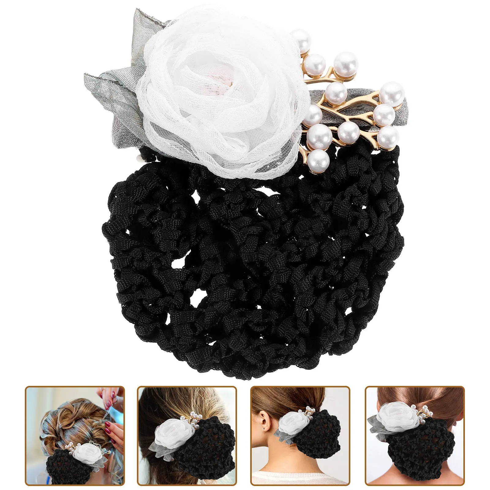 

2Pcs Flower Hair Net Clip Hair Bun Cover for Women Elegant Bun Nets Holders Lightweight Comfortable Work Dance Accessory